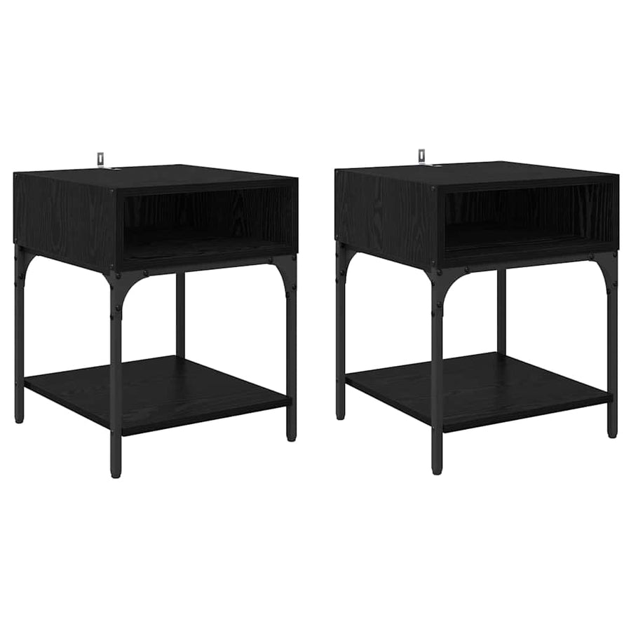 Nachtkastje 2 pcs Zwart Eiken 40 x 40 x 50 cm Bewerkt hout