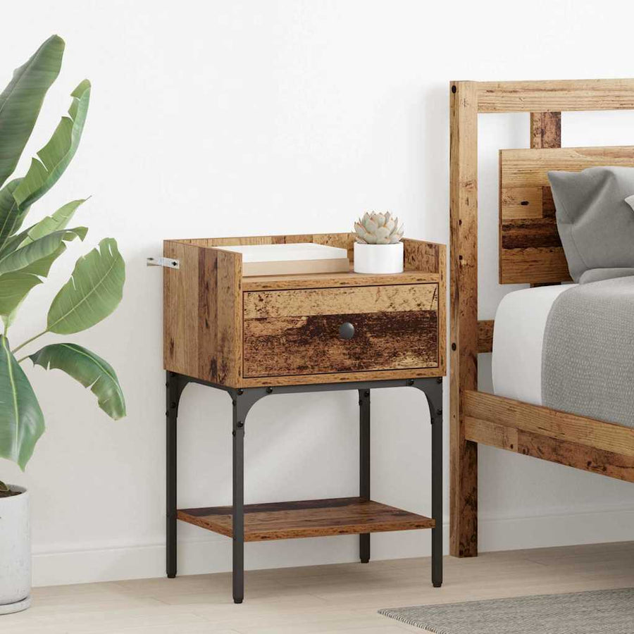 Nachtkastje met lade Oudhout 40 x 29 x 60 cm Bewerkt hout