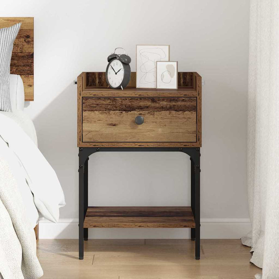Nachtkastje met lade Oudhout 40 x 29 x 60 cm Bewerkt hout