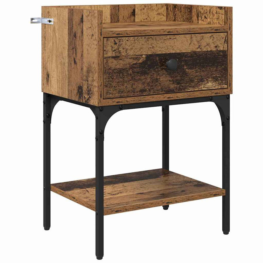 Nachtkastje met lade Oudhout 40 x 29 x 60 cm Bewerkt hout