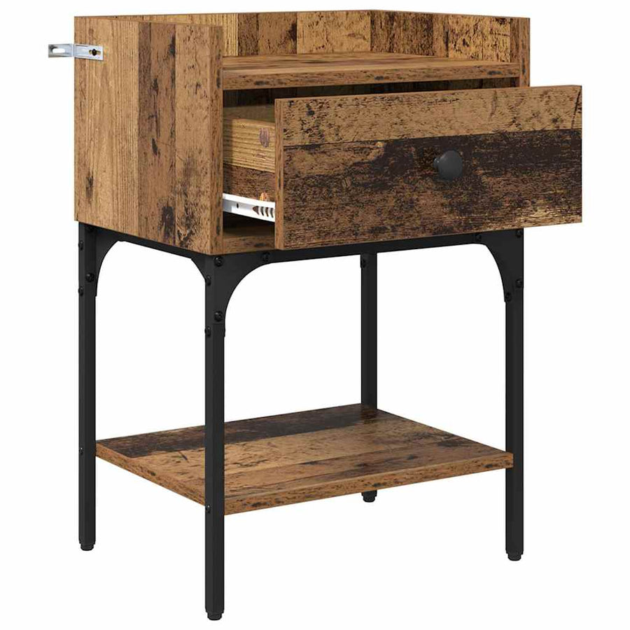 Nachtkastje met lade Oudhout 40 x 29 x 60 cm Bewerkt hout