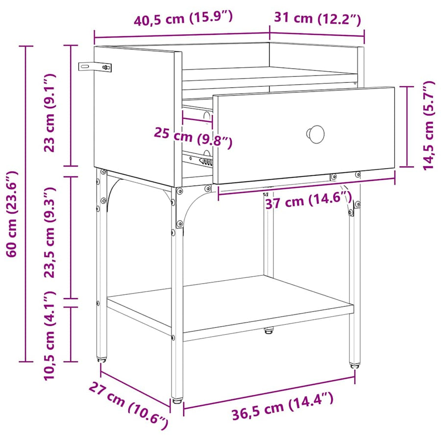 Nachtkastje met lade Oudhout 40 x 29 x 60 cm Bewerkt hout