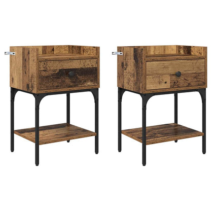 Nachtkastje met lade 2 pcs Oudhout 40 x 29 x 60 cm Bewerkt hout