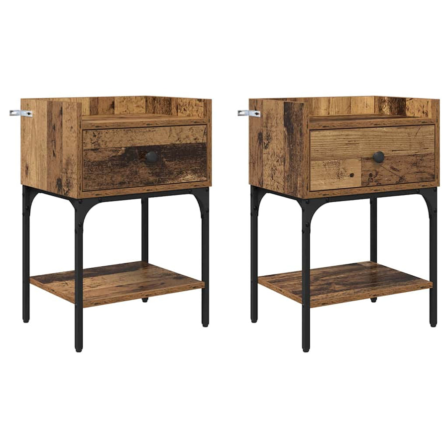 Nachtkastje met lade 2 pcs Oudhout 40 x 29 x 60 cm Bewerkt hout