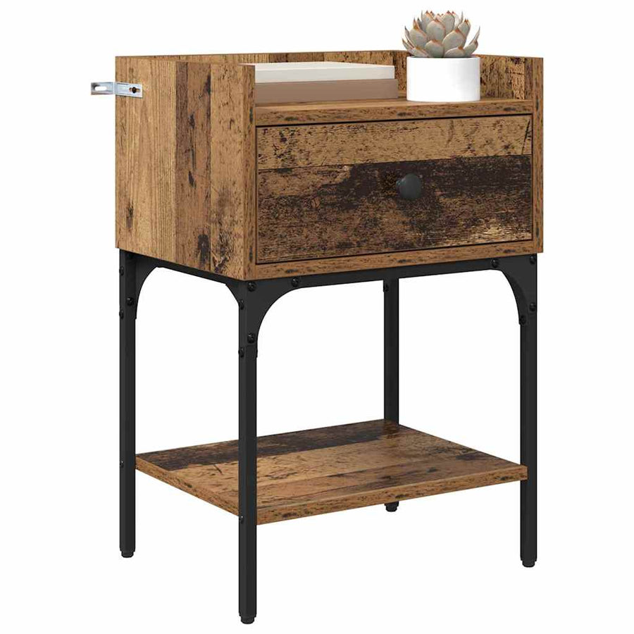 Nachtkastje met lade 2 pcs Oudhout 40 x 29 x 60 cm Bewerkt hout
