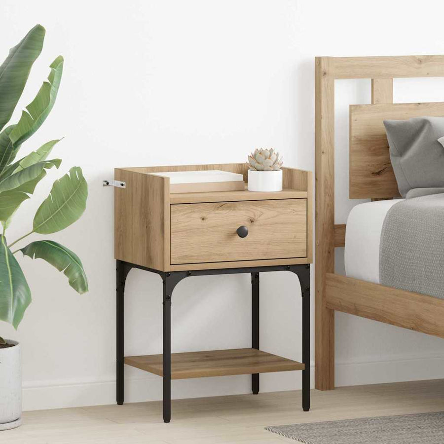 Nachtkastje met lade Artisan Eiken 40 x 29 x 60 cm Bewerkt hout
