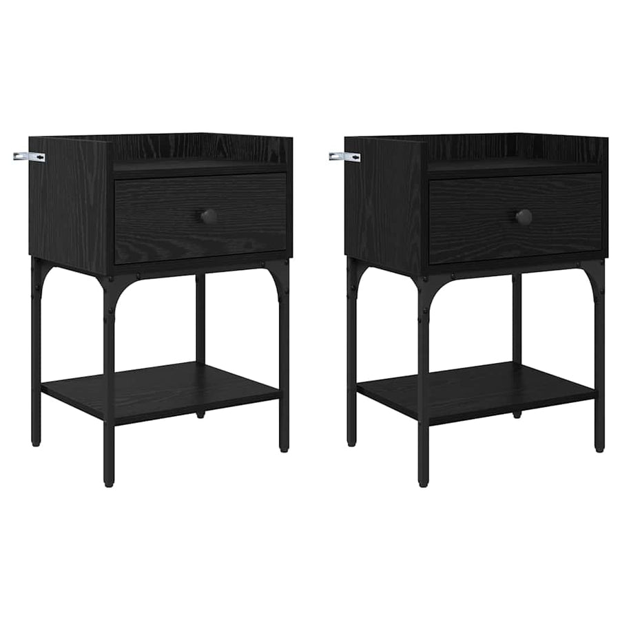 Nachtkastje 2 pcs Zwart Eiken 40 x 29 x 60 cm Bewerkt hout