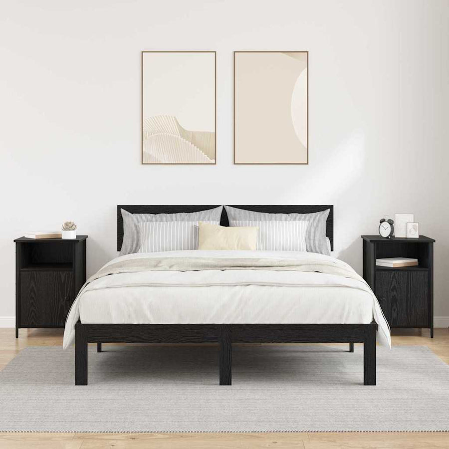 Nachtkastje 2 pcs Zwart Eiken 40 x 42 x 60 cm Bewerkt hout
