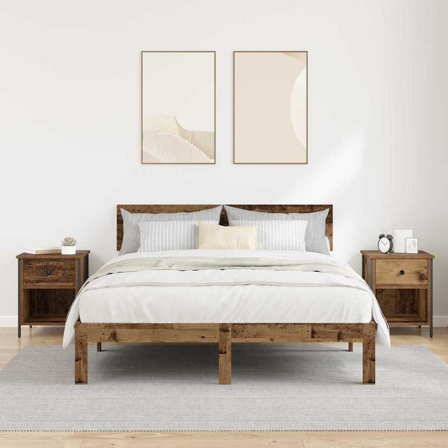 Nachtkastje met lade 2 pcs Oudhout 40 x 42 x 50 cm Bewerkt hout