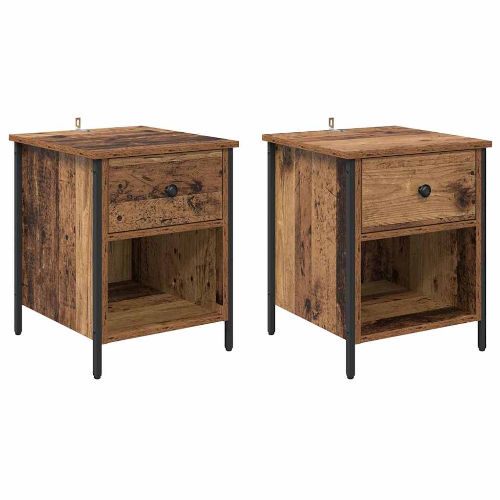 Nachtkastje met lade 2 pcs Oudhout 40 x 42 x 50 cm Bewerkt hout
