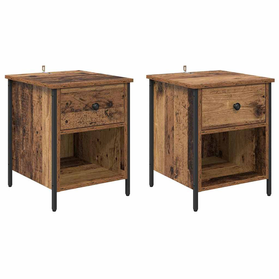 Nachtkastje met lade 2 pcs Oudhout 40 x 42 x 50 cm Bewerkt hout