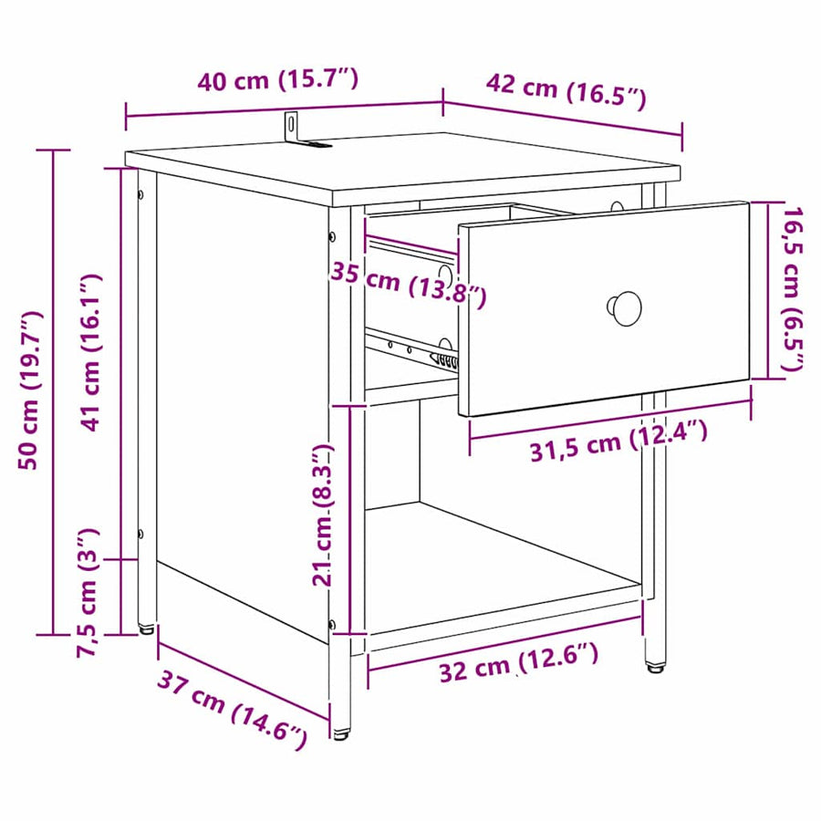 Nachtkastje met lade 2 pcs Oudhout 40 x 42 x 50 cm Bewerkt hout