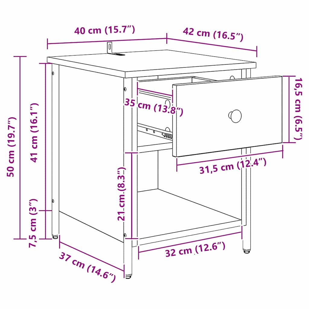 Nachtkastje 2 pcs Artisan Eiken 40 x 42 x 50 cm Bewerkt hout