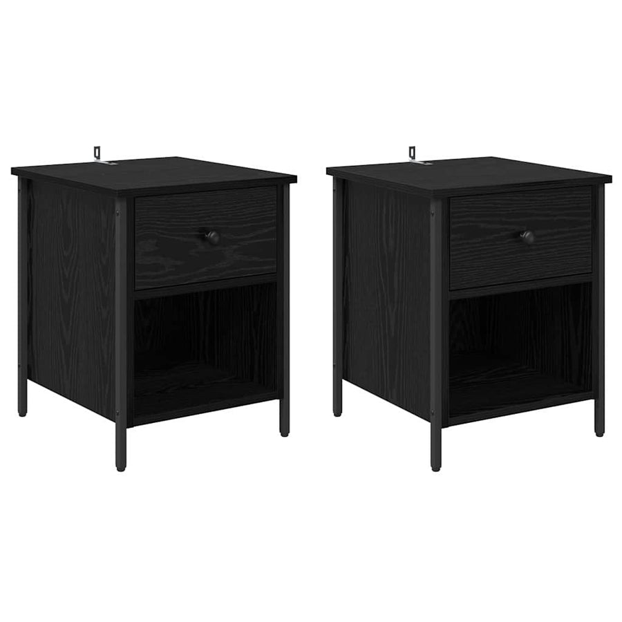 Nachtkastje 2 pcs Zwart Eiken 40 x 42 x 50 cm Bewerkt hout