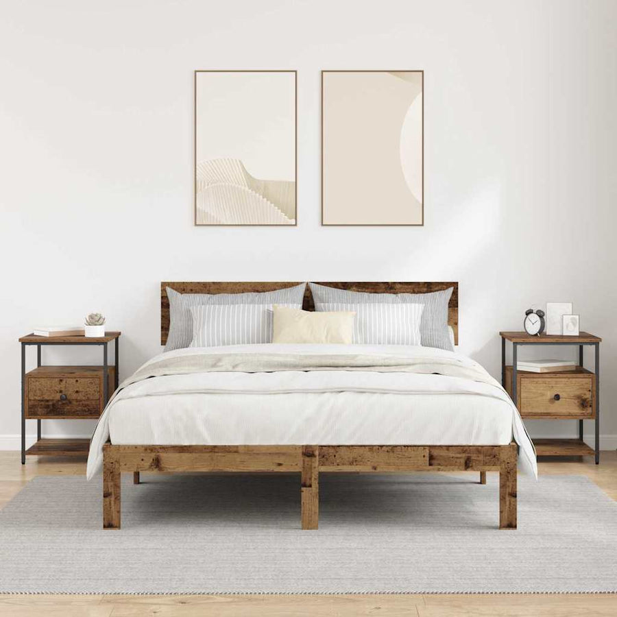 Nachtkastje met lade 2 pcs Oudhout 40 x 42 x 56 cm Bewerkt hout