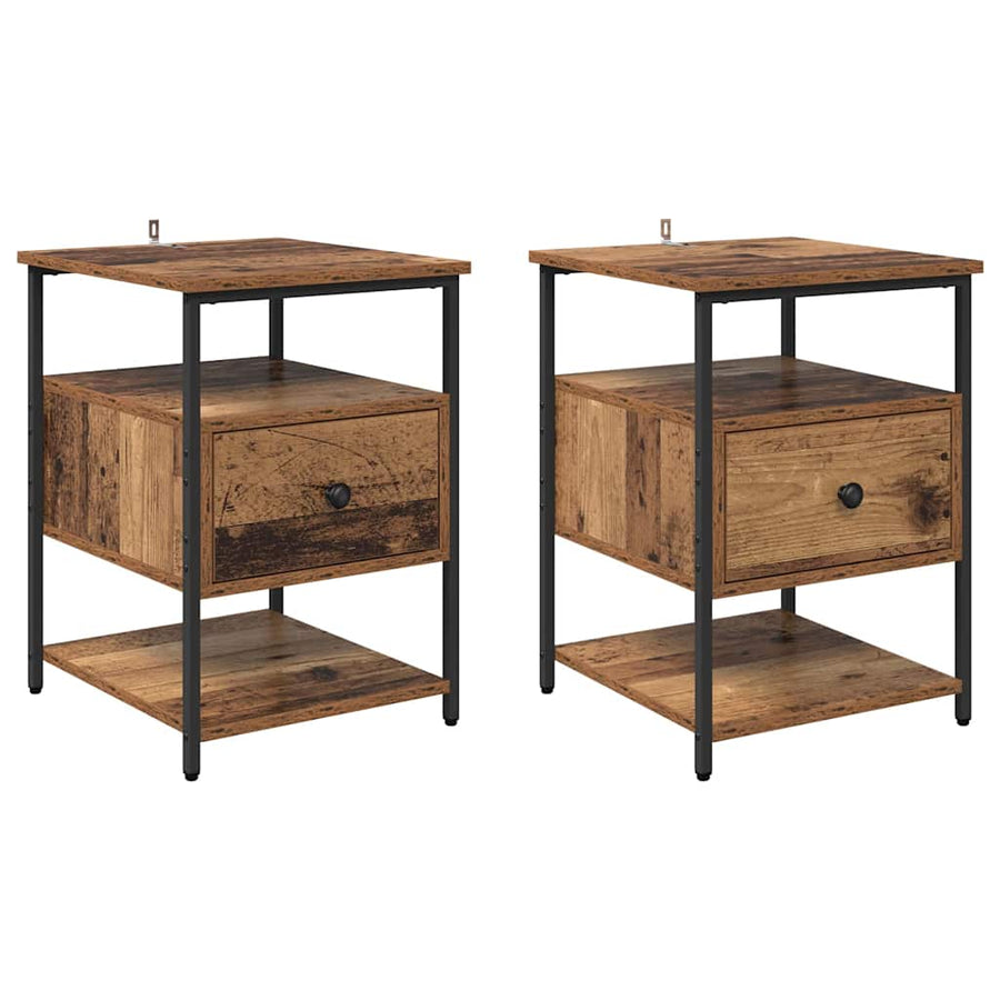 Nachtkastje met lade 2 pcs Oudhout 40 x 42 x 56 cm Bewerkt hout