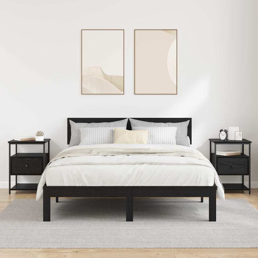 Nachtkastje 2 pcs Zwart Eiken 40 x 42 x 56 cm Bewerkt hout