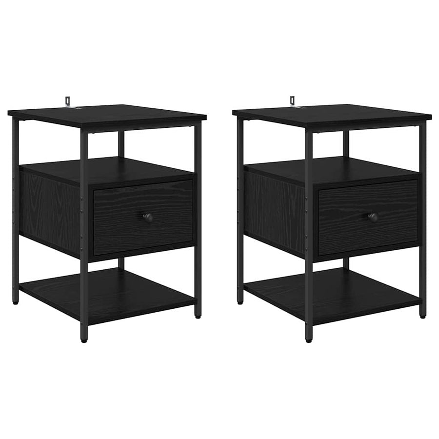 Nachtkastje 2 pcs Zwart Eiken 40 x 42 x 56 cm Bewerkt hout