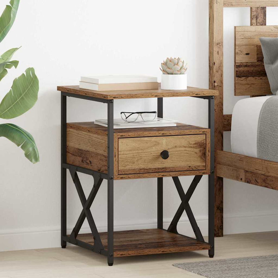 Nachtkastje met lade 2 pcs Oudhout 40 x 42 x 55 cm Bewerkt hout