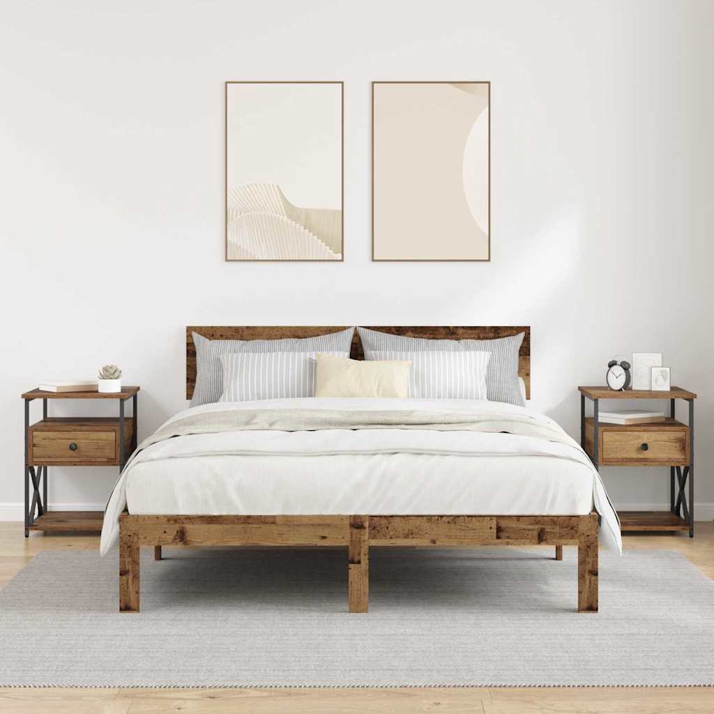 Nachtkastje met lade 2 pcs Oudhout 40 x 42 x 55 cm Bewerkt hout