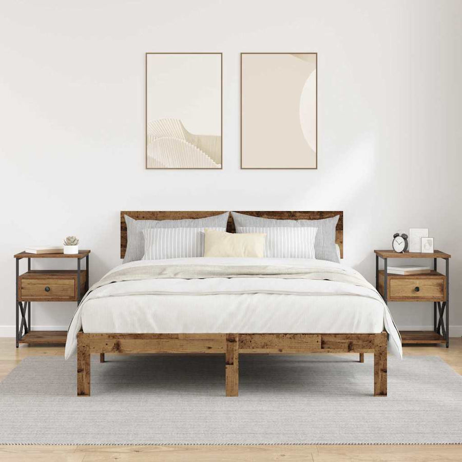 Nachtkastje met lade 2 pcs Oudhout 40 x 42 x 55 cm Bewerkt hout