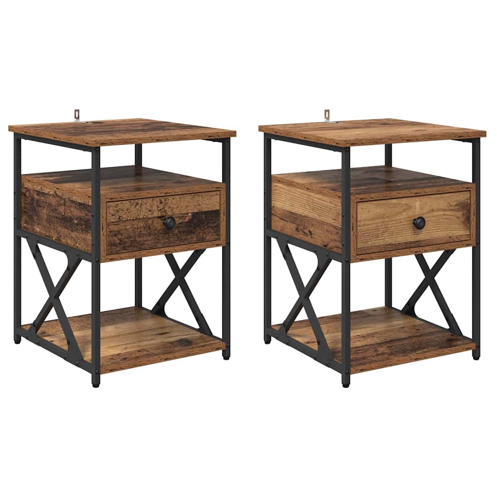 Nachtkastje met lade 2 pcs Oudhout 40 x 42 x 55 cm Bewerkt hout