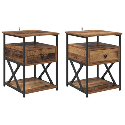 Nachtkastje met lade 2 pcs Oudhout 40 x 42 x 55 cm Bewerkt hout