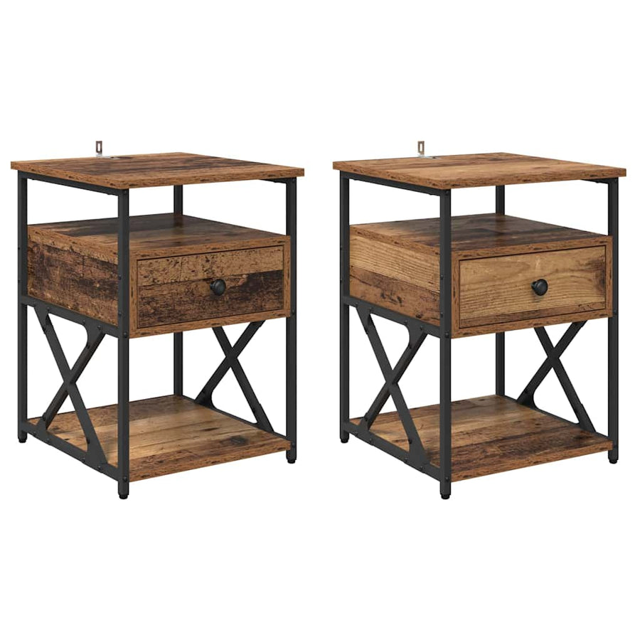 Nachtkastje met lade 2 pcs Oudhout 40 x 42 x 55 cm Bewerkt hout