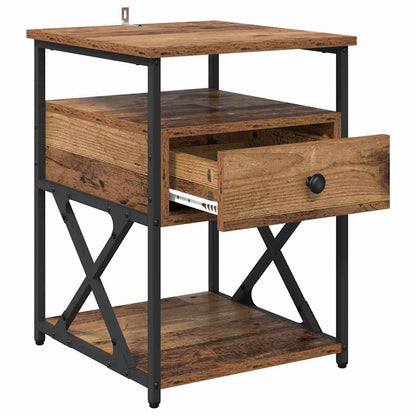 Nachtkastje met lade 2 pcs Oudhout 40 x 42 x 55 cm Bewerkt hout