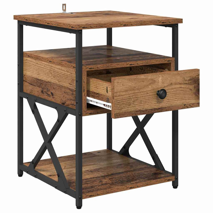 Nachtkastje met lade 2 pcs Oudhout 40 x 42 x 55 cm Bewerkt hout