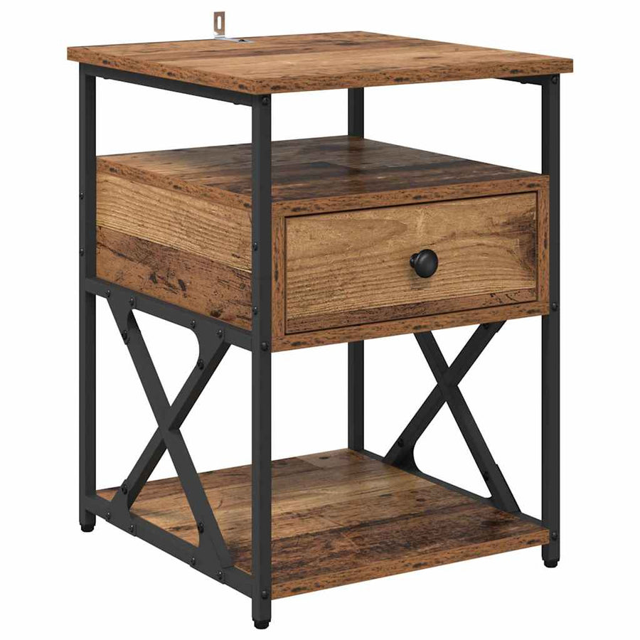 Nachtkastje met lade 2 pcs Oudhout 40 x 42 x 55 cm Bewerkt hout