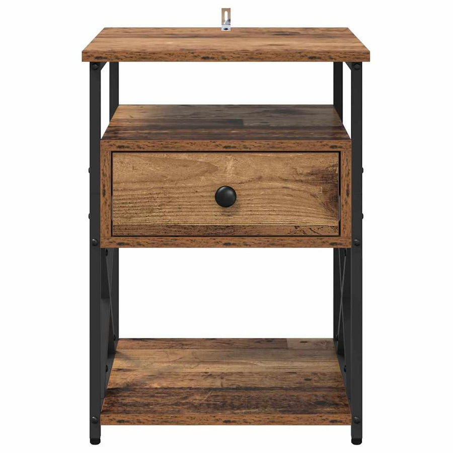 Nachtkastje met lade 2 pcs Oudhout 40 x 42 x 55 cm Bewerkt hout