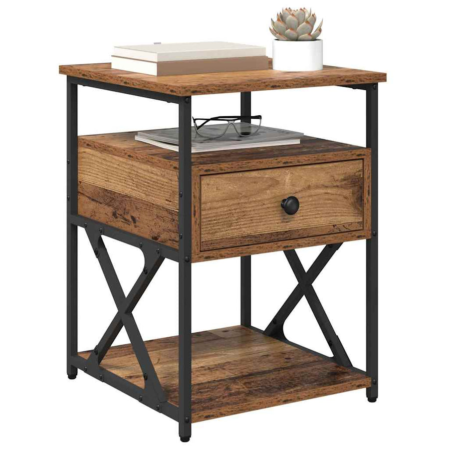 Nachtkastje met lade 2 pcs Oudhout 40 x 42 x 55 cm Bewerkt hout