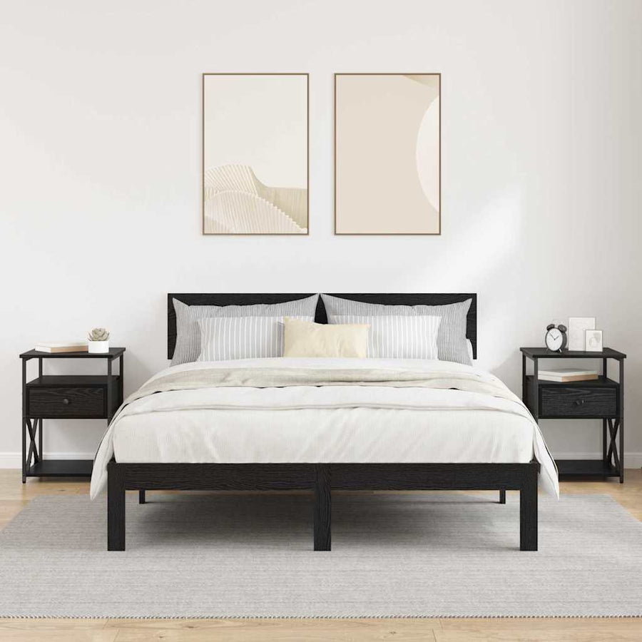 Nachtkastje 2 pcs Zwart Eiken 40 x 42 x 55 cm Bewerkt hout
