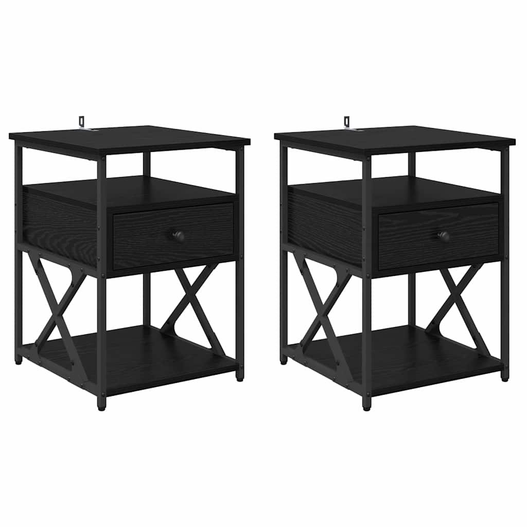 Nachtkastje 2 pcs Zwart Eiken 40 x 42 x 55 cm Bewerkt hout