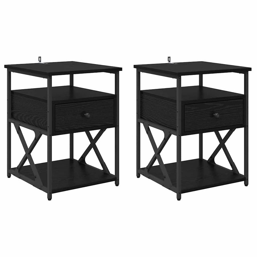 Nachtkastje 2 pcs Zwart Eiken 40 x 42 x 55 cm Bewerkt hout