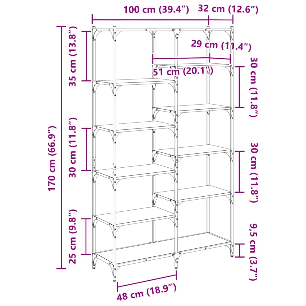 Boekenkast Zwart eiken 100 x 32 x 170 cm Bewerkt hout