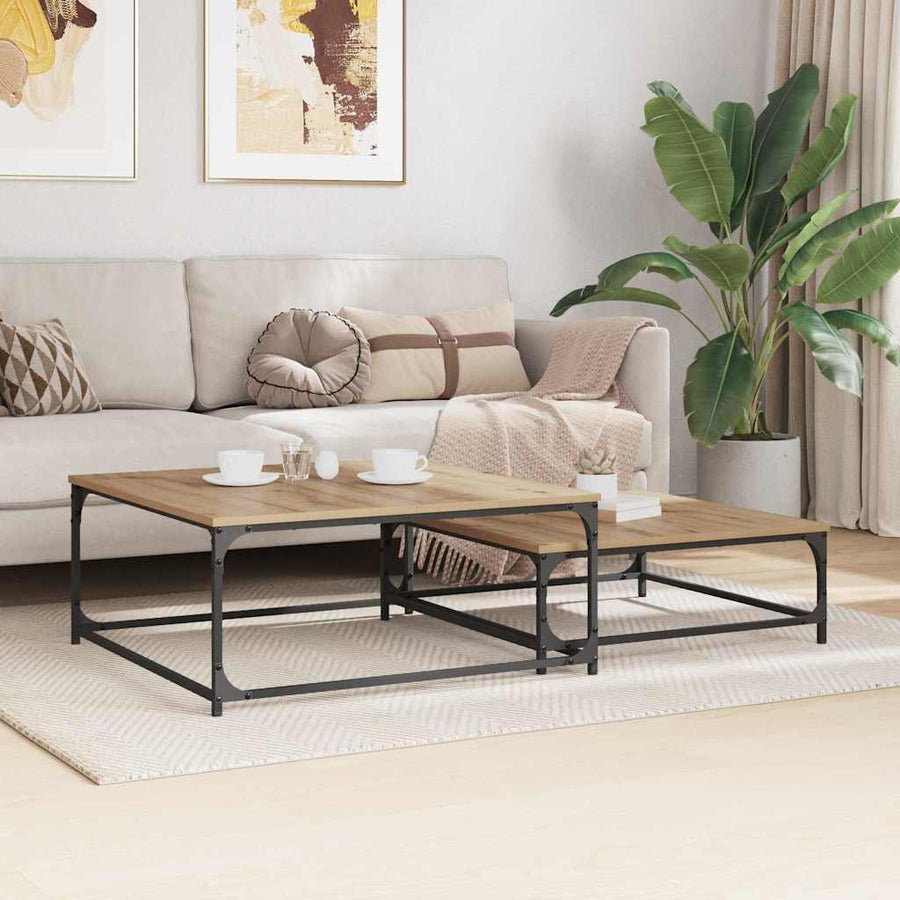 Nesting Koffietafel 2 pcs artisanaal eikenkleurig