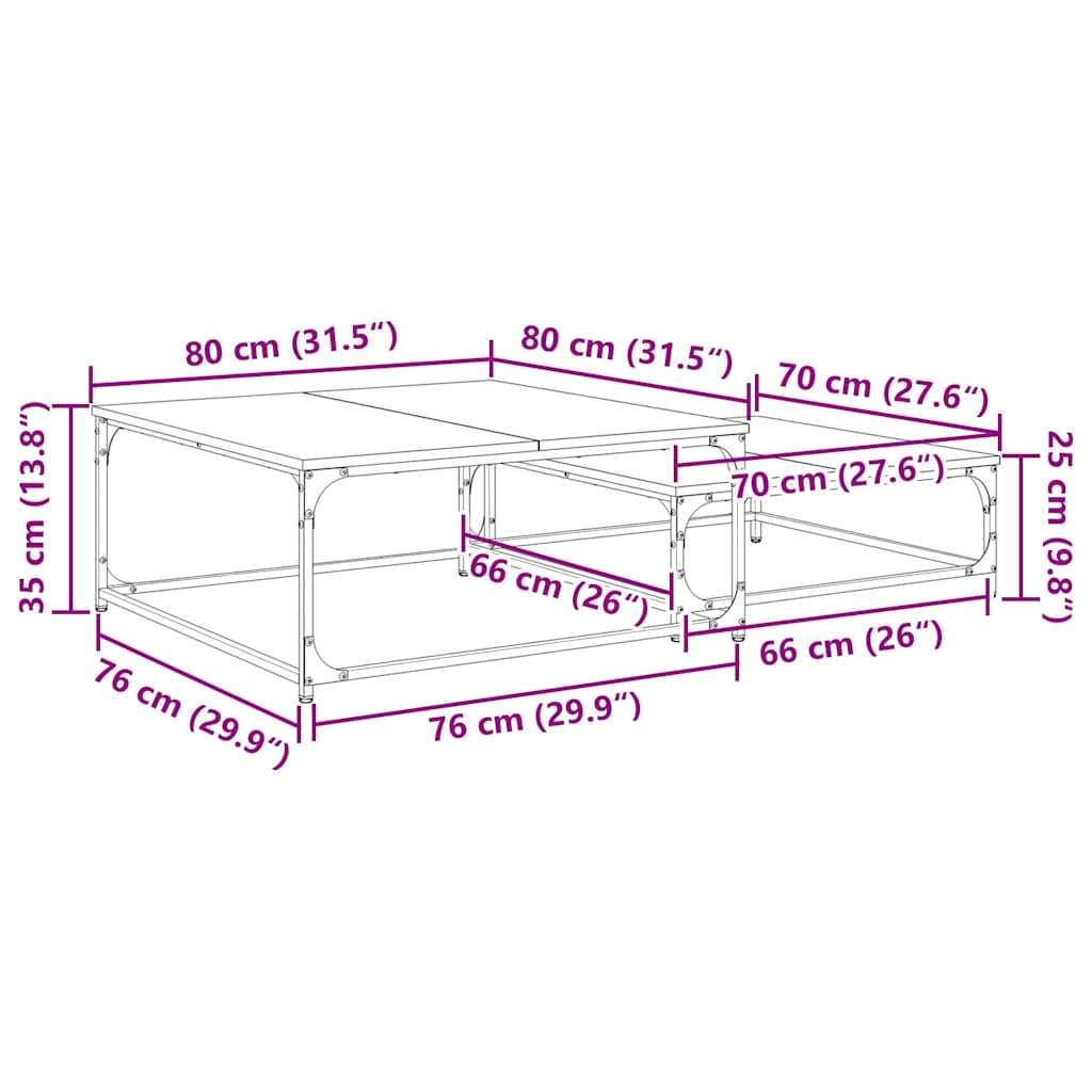 Nesting Koffietafel 2 pcs artisanaal eikenkleurig