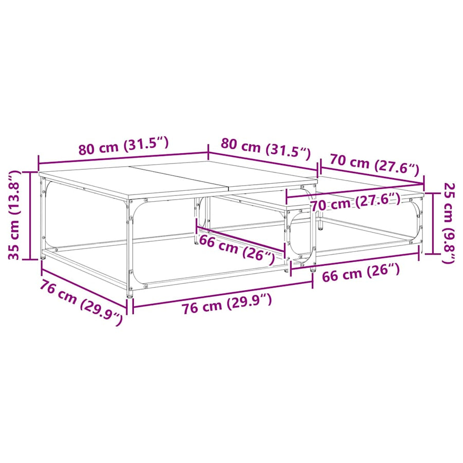 Nesting Koffietafel 2 pcs Zwart eiken 80 x 8035 x cm