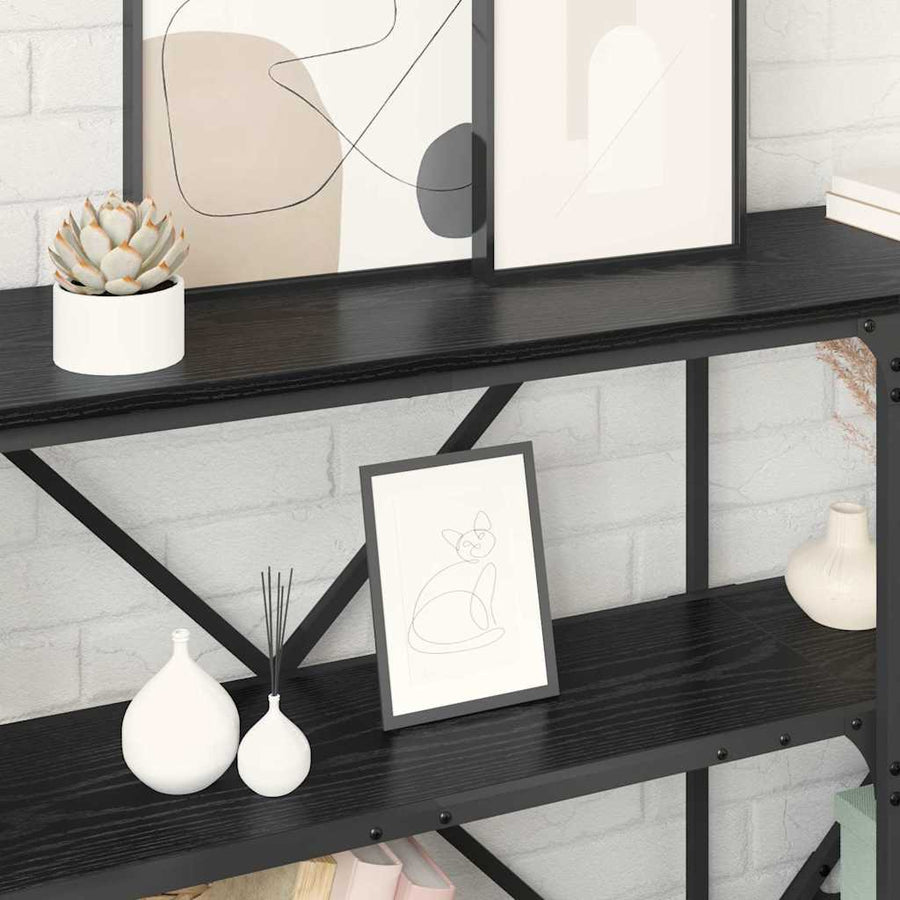 Wandtafel met plank Zwart Eiken 160 x 30 x 75 cm Bewerkt hout