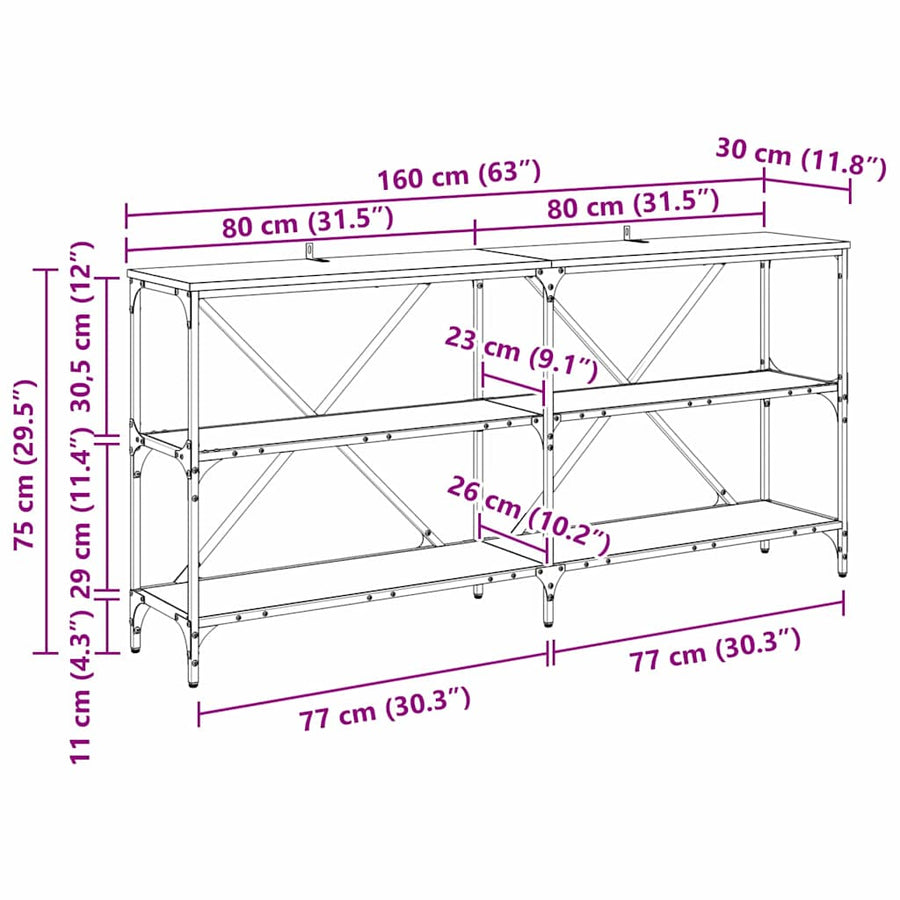 Wandtafel met plank Zwart Eiken 160 x 30 x 75 cm Bewerkt hout