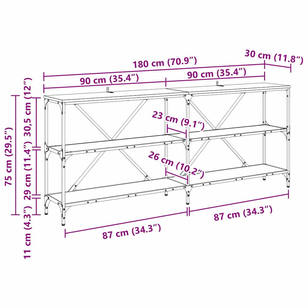 Wandtafel met plank met opslag Artisan Eiken 180 x 30 x 75 cm