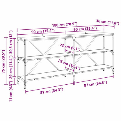 Wandtafel met plank met opslag Zwart Eiken 180 x 30 x 75 cm