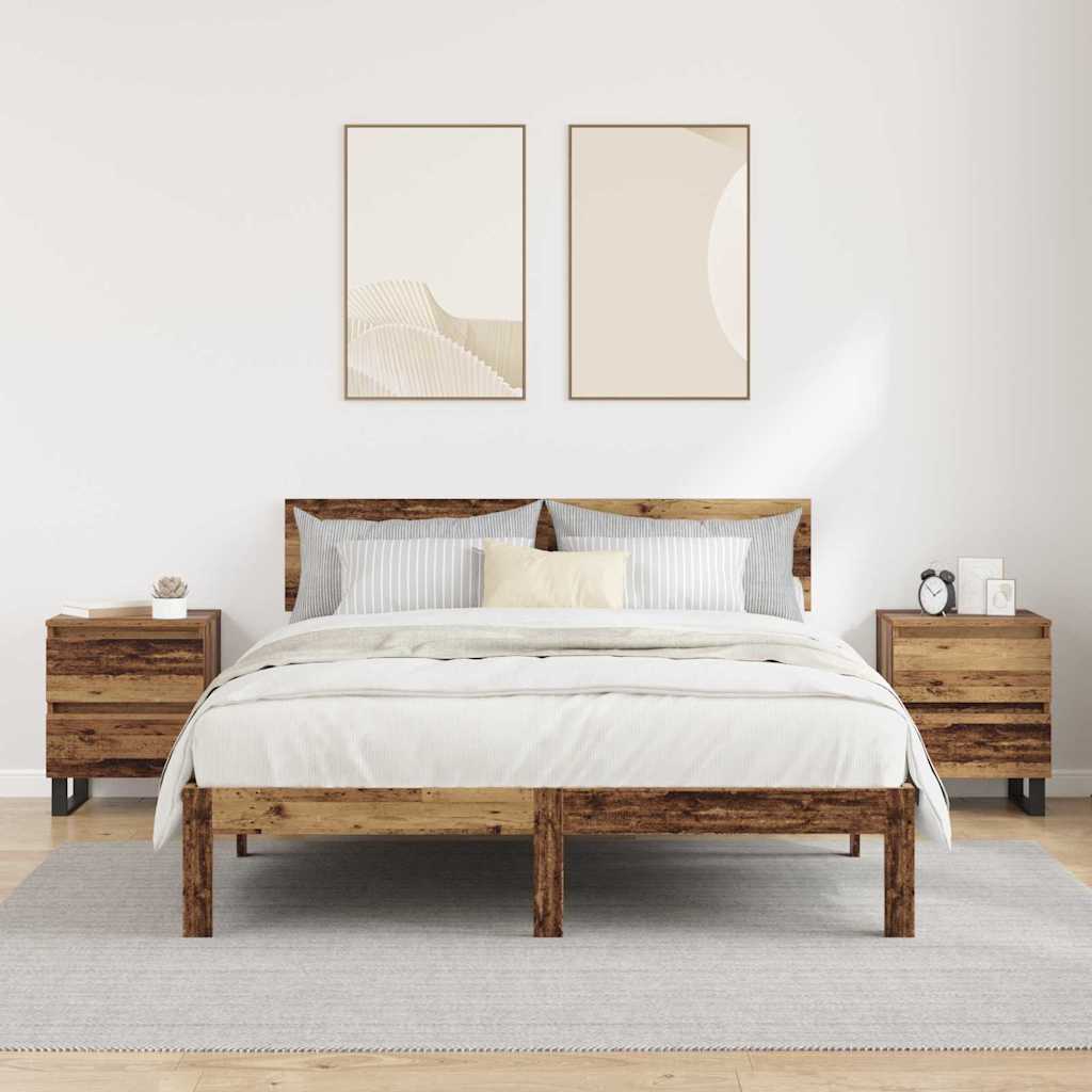 Nachtkastje met lade 2 pcs Oudhout 40 x 35 x 50 cm Bewerkt hout