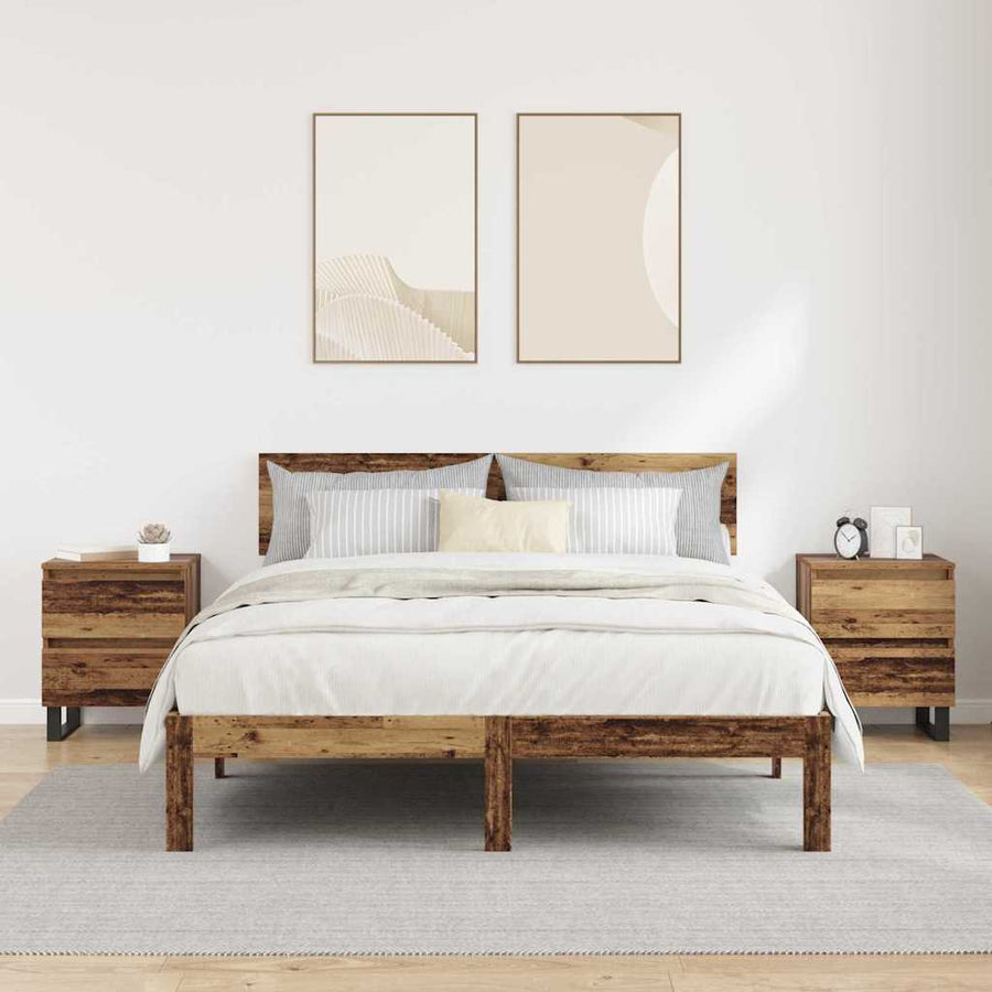 Nachtkastje met lade 2 pcs Oudhout 40 x 35 x 50 cm Bewerkt hout