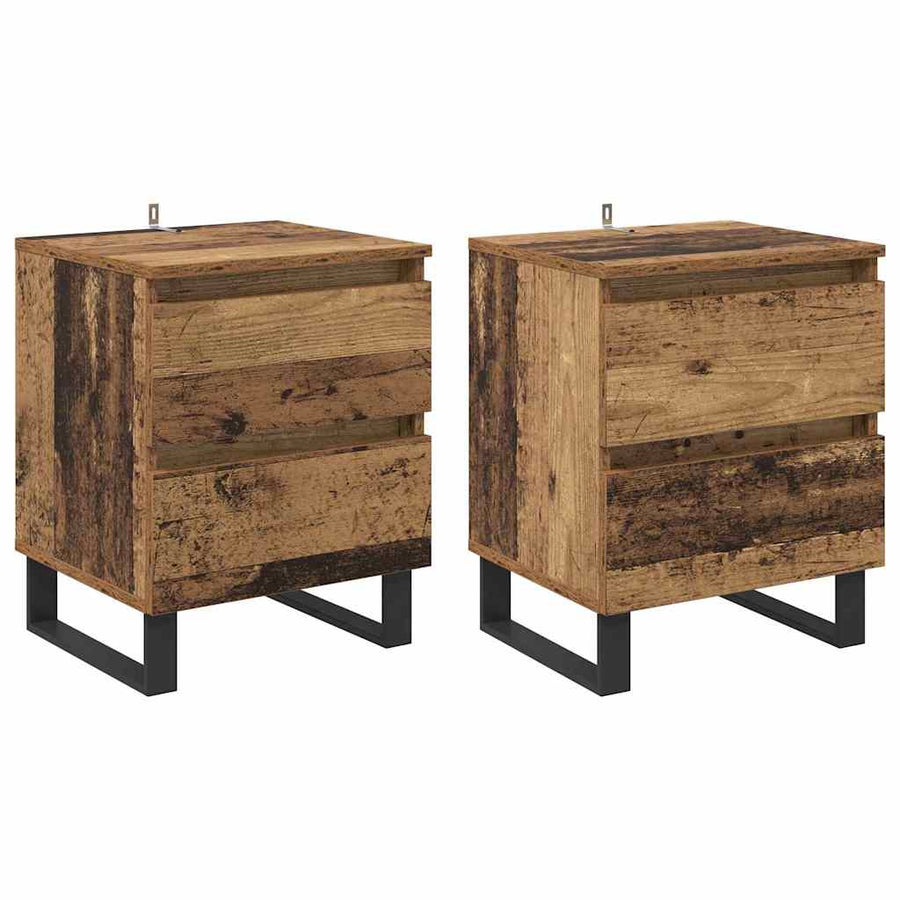 Nachtkastje met lade 2 pcs Oudhout 40 x 35 x 50 cm Bewerkt hout