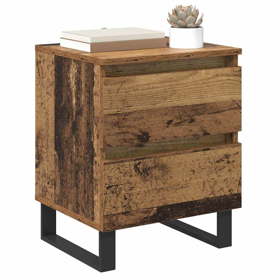 Nachtkastje met lade 2 pcs Oudhout 40 x 35 x 50 cm Bewerkt hout