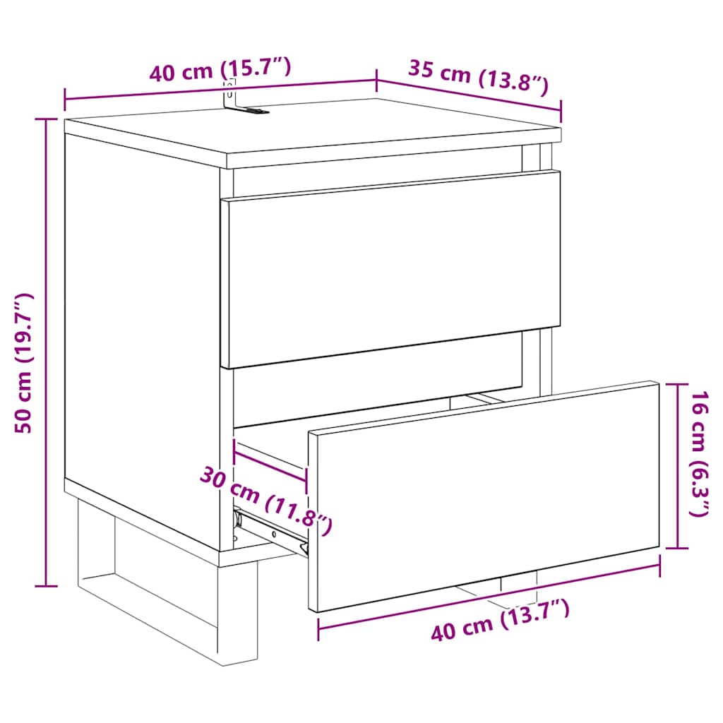 Nachtkastje met lade Zwart eiken 40 x 35 x 50 cm Bewerkt hout