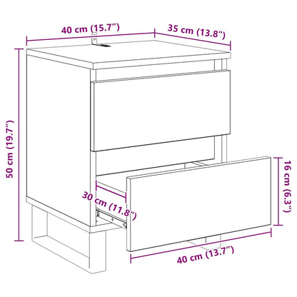 Nachtkastje met lade Zwart eiken 40 x 35 x 50 cm Bewerkt hout